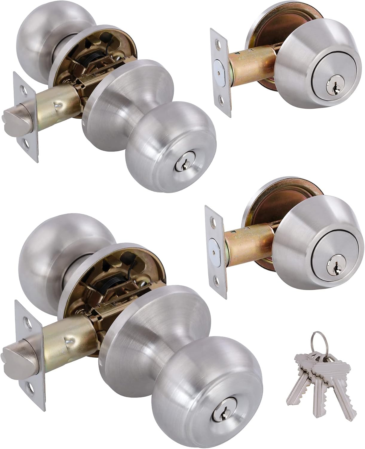 (2 Pack) All Keyed Identical Deadbolt Door knob Single Cylinder Deadbolt Lock Combo Set, Classic Satin Nickel