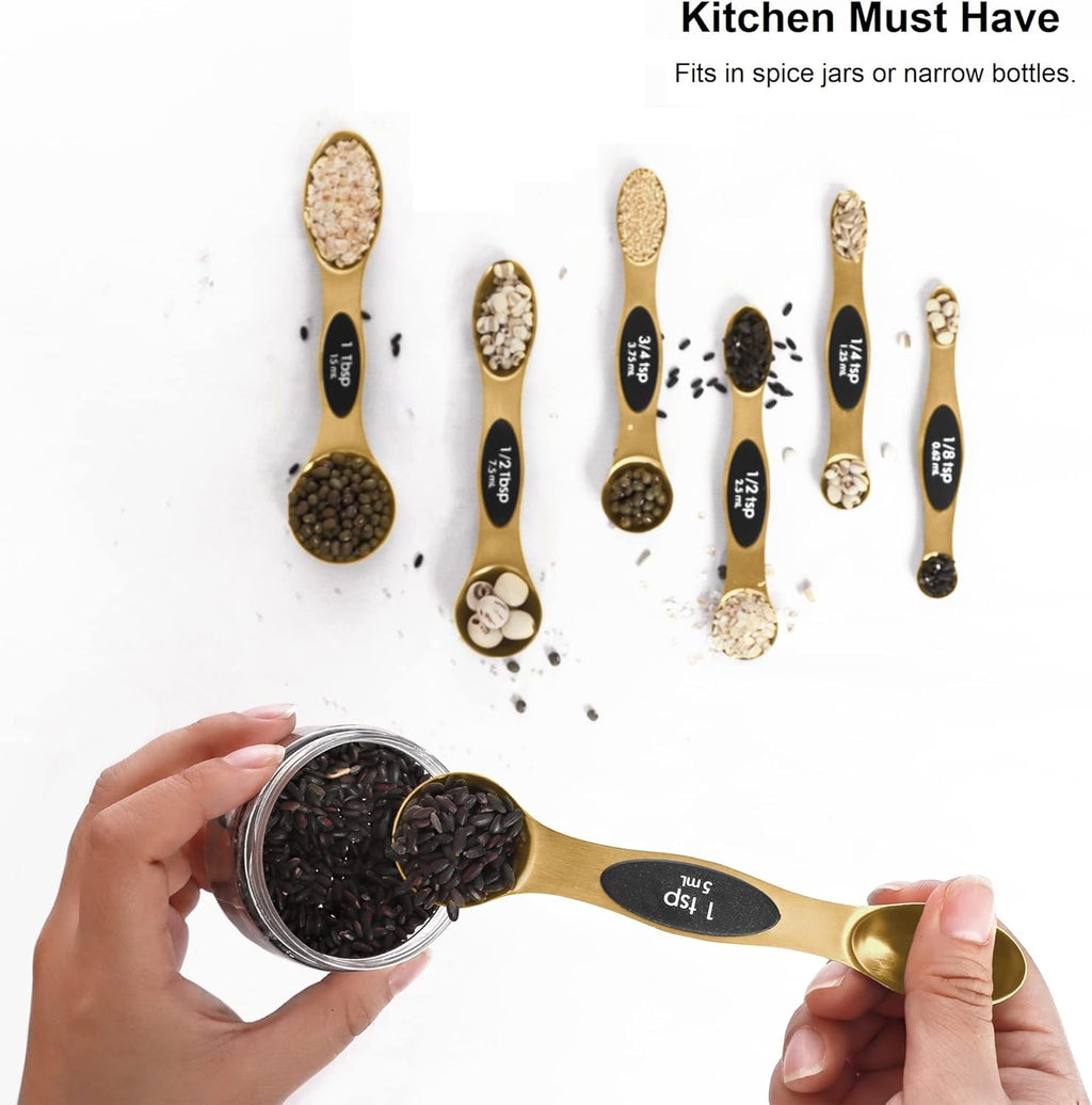 Magnetic Measuring Spoons Set Stainless Steel with Leveler, Stackable Metal Tablespoon Measure Spoon for Baking