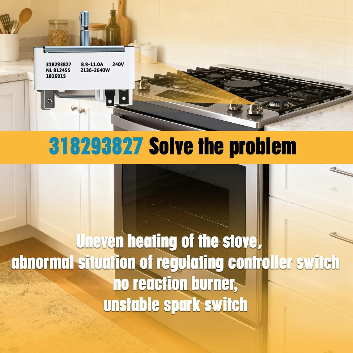 318293827 Range Surface Element Control Switch Replacement for Frigidaire Oven/Stove, Compatible with 318293821, 318369613, 318369606, 318220067，PS2342883