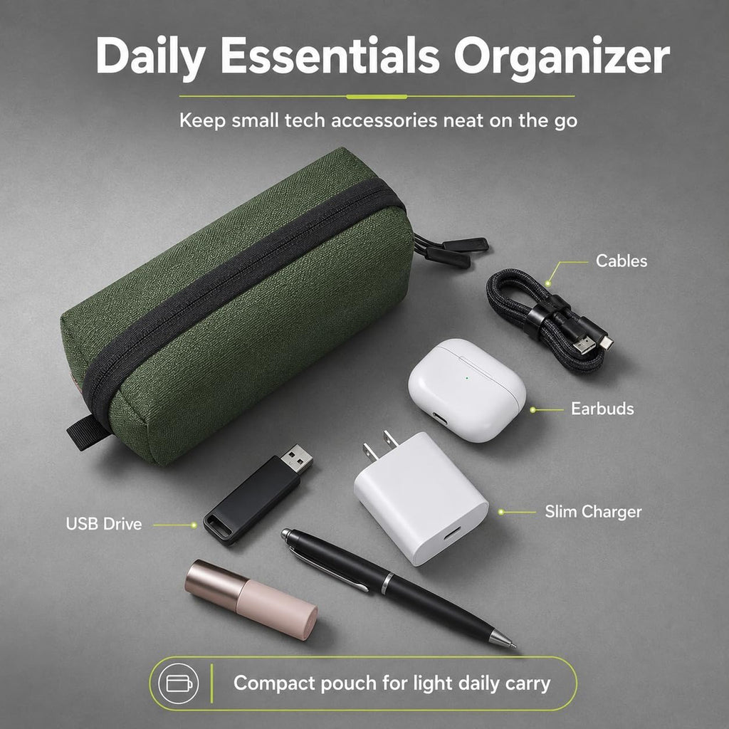 Electronics Travel Organizer, Compact Charger Case | Soft padded polyester helps protect cables, power banks