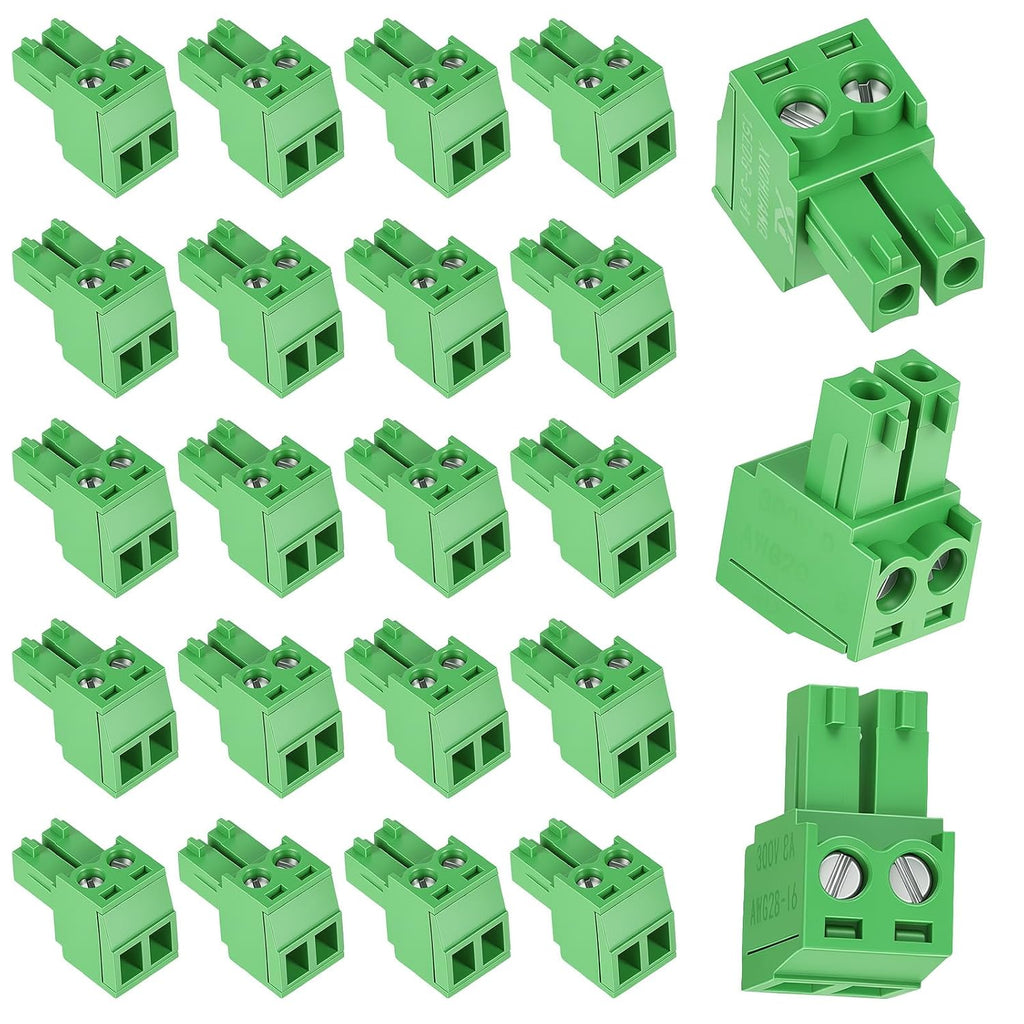 20 PCS KF2EDG 3.81mm Spacing 2 Pin Pluggable PCB Angle Screw Terminal Block Plug Connector Socket Panel Mount DIY