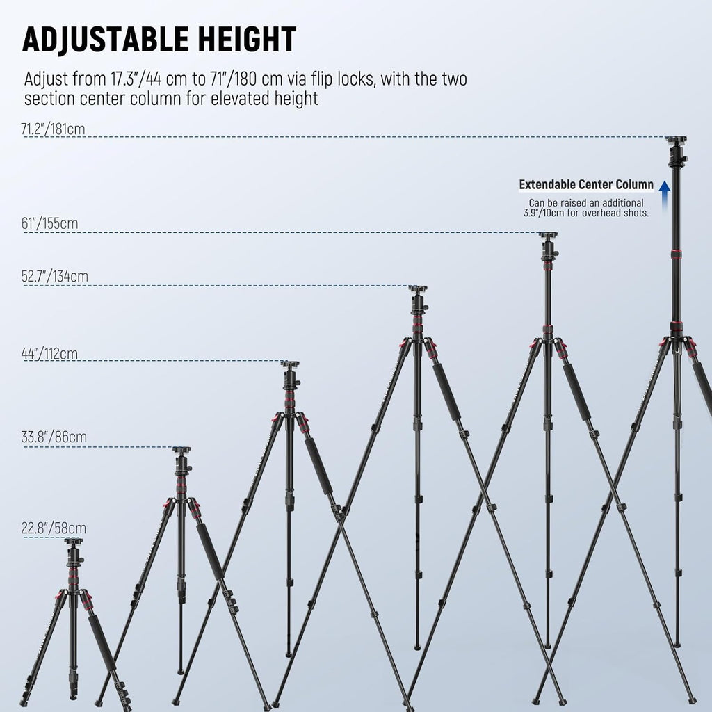 Basics Camera Tripod Monopod, 71" Aluminum Heavy Duty Portable Travel DSLR Cell Phone Stand with 360° Ball Head