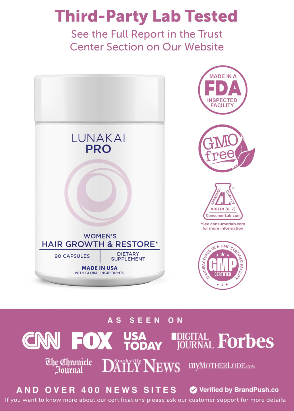 USA Made Hair Growth Supplement for Women, 3 Pack