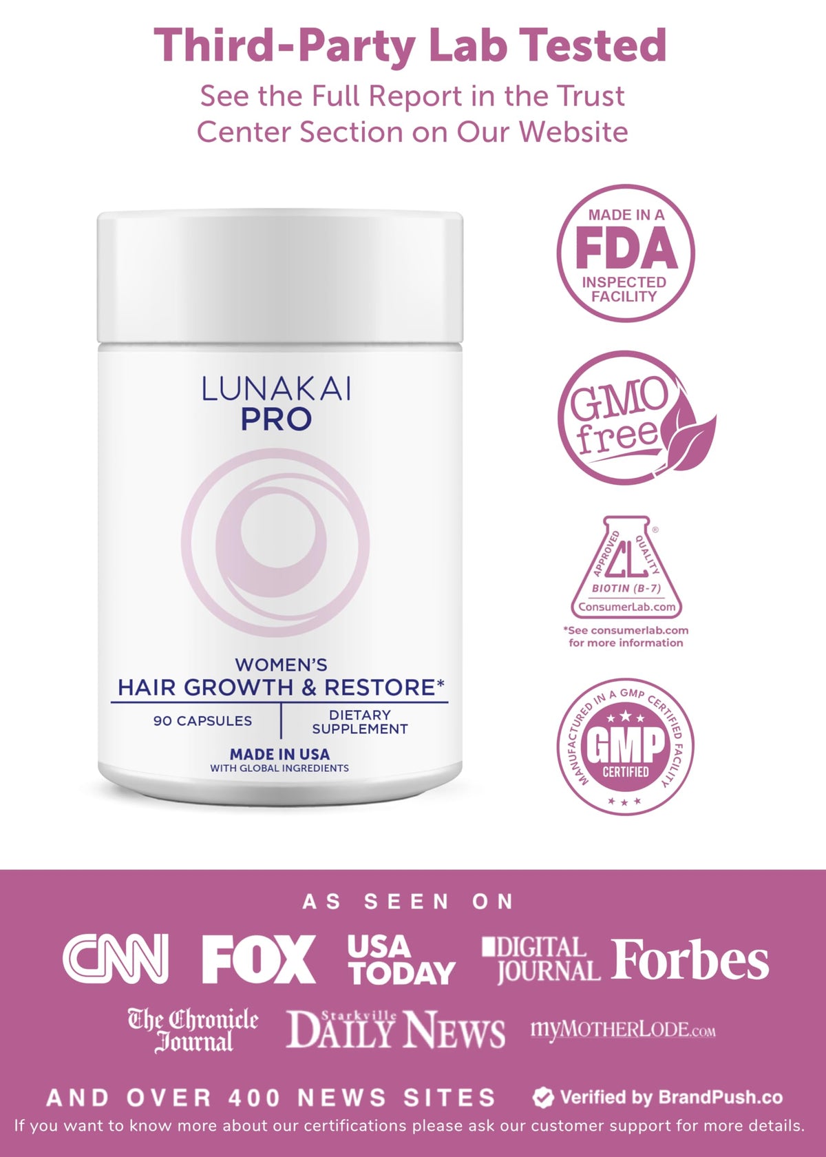 USA Made Hair Growth Supplement for Women, 3 Pack