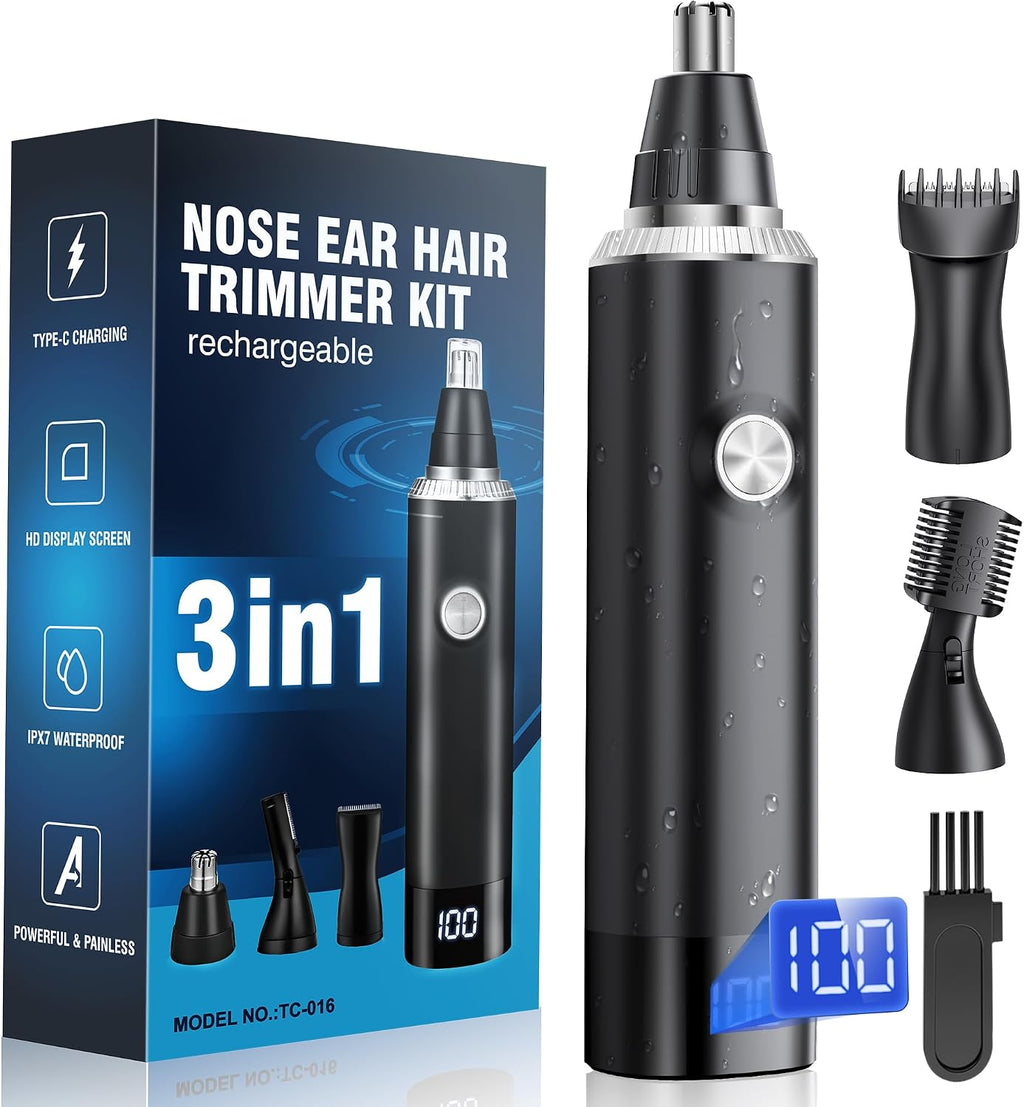 Nose Hair Trimmer for Men, 3-in-1 Professional Painless Rechargeable Eyebrow & Facial Hair Trimmer for Men Women