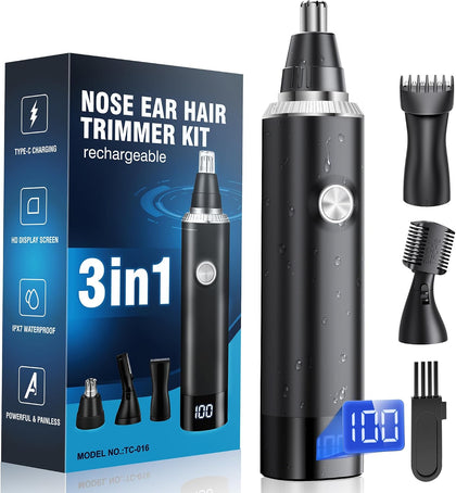 Nose Hair Trimmer for Men, 3-in-1 Professional Painless Rechargeable Eyebrow & Facial Hair Trimmer for Men Women