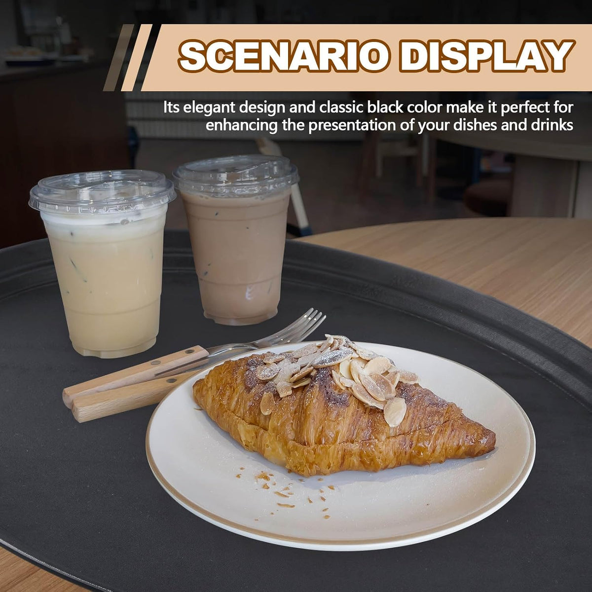 2 Pcs Restaurant Serving Trays Oval, 25 x 20 Inch, Black