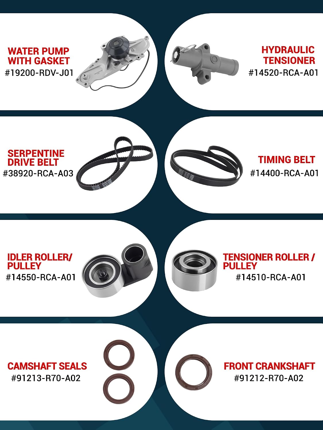 Timing Belt Kit with Water Pump Fit for 2003-2018 Accord Odyssey Pilot MDX