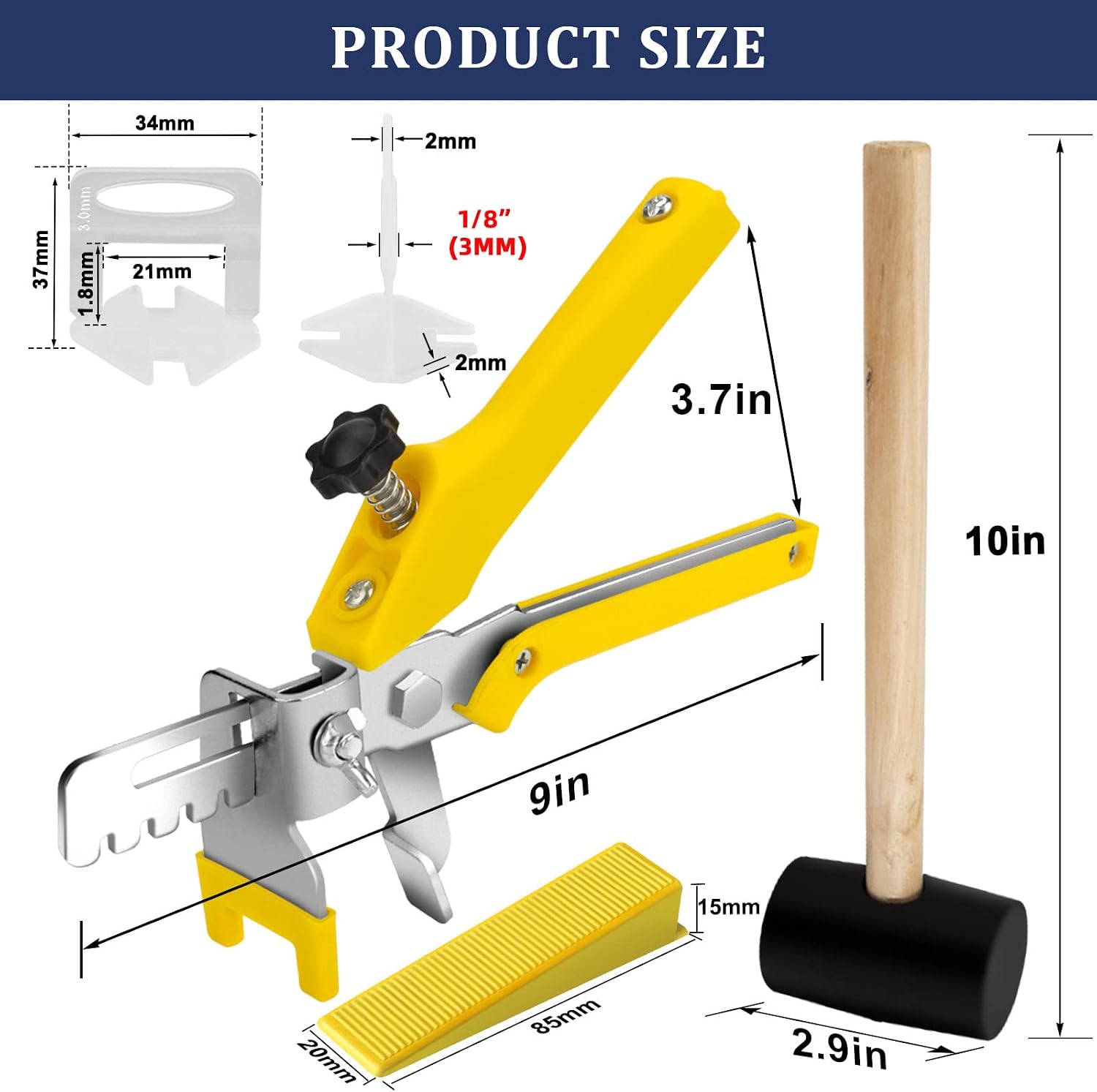 Tile Leveling System with Tile Plier and Rubber Mallet Tile Leveler Tool | 1000 Piece Tile Spacers Clips and 200