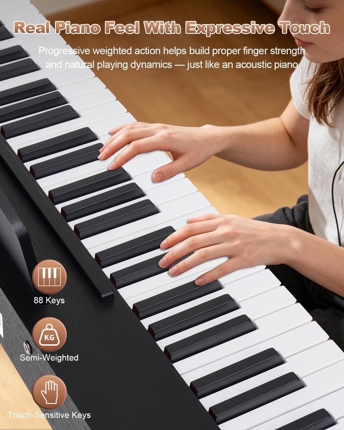 88 Key Digital Piano with Semi-Weighted Keys, Full Size Electric Keyboard for Beginners & Adults, Realistic Touch