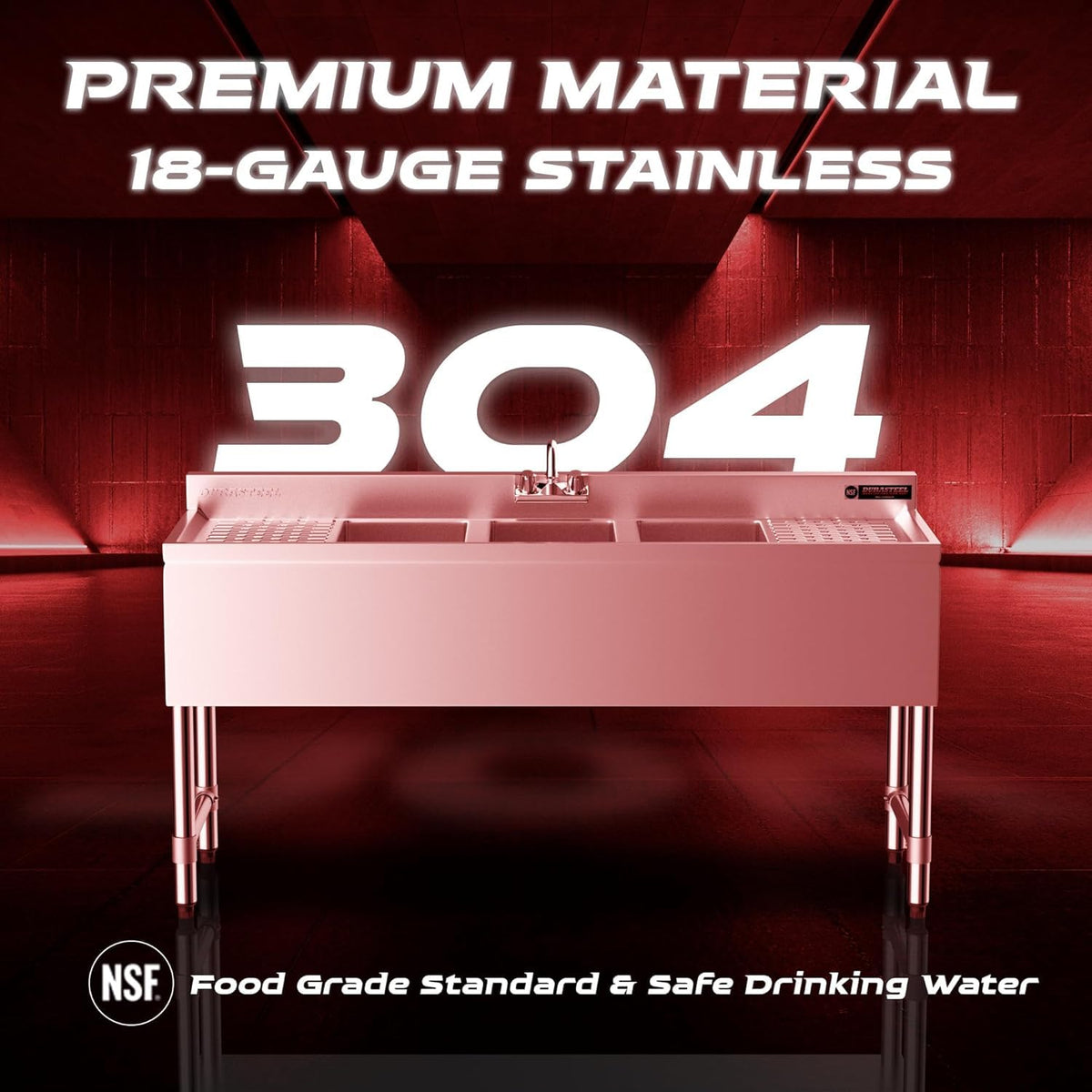 3 Compartment Sink Commercial Kitchen Sink - NSF Stainless Steel Triple Three Bay Utility with CEC No Lead Faucet