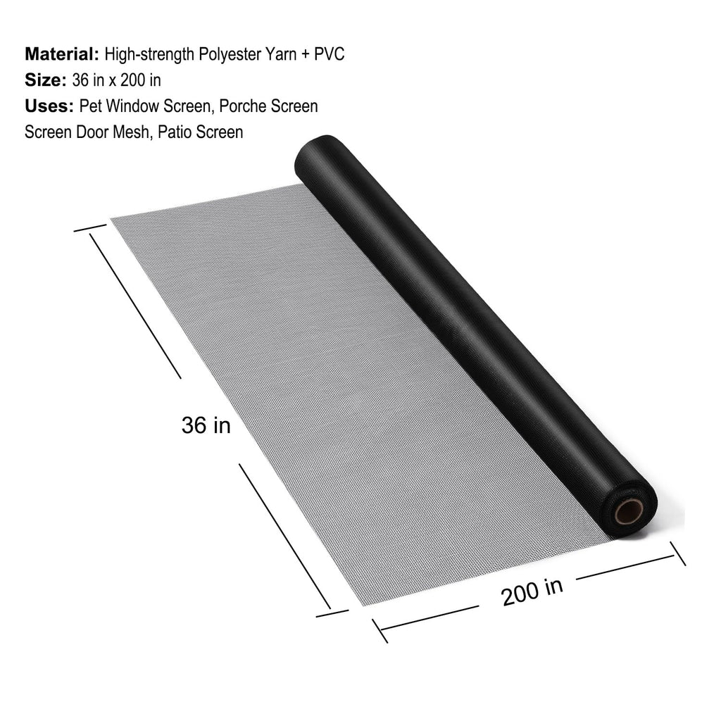 36 x 200 in Pet Window Screen Mesh, Cat Proof Window Screen Replacement, Dog Screen Door Mesh, Screen Mesh Roll