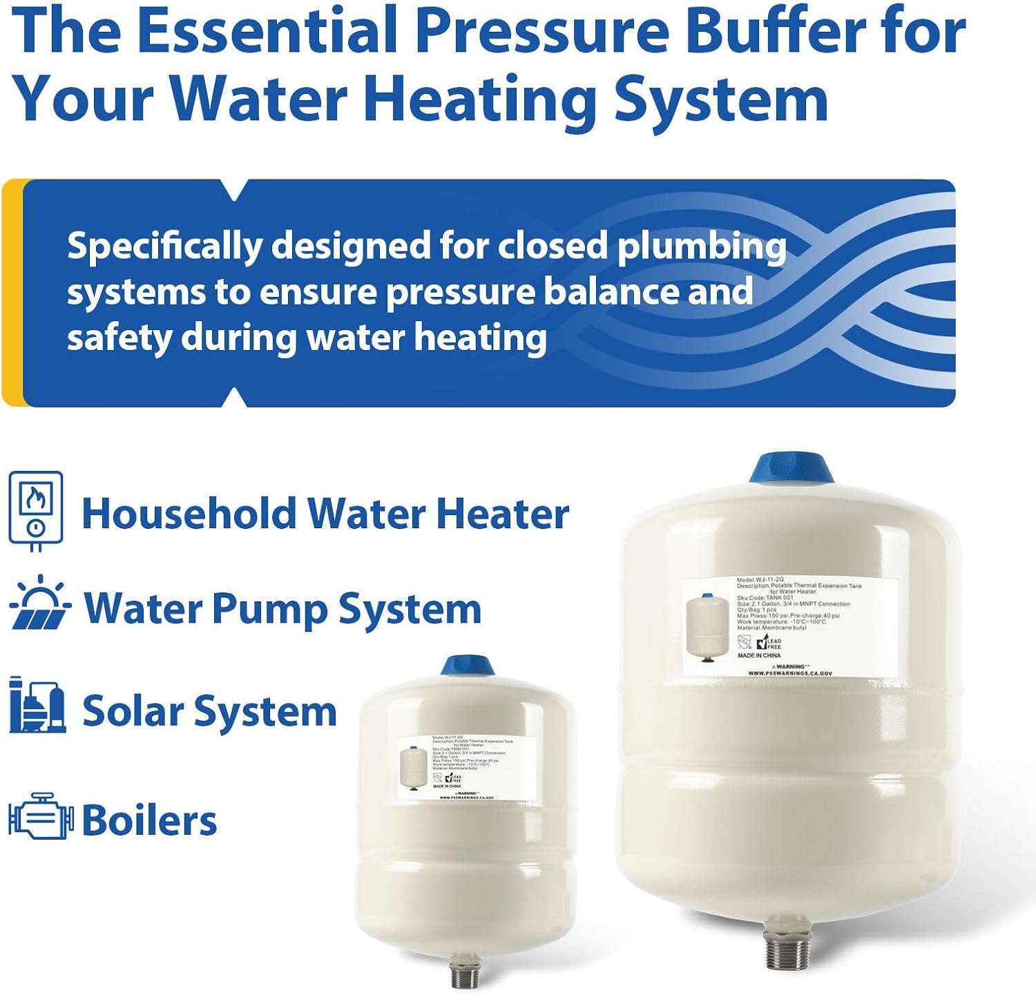 1-PACK GUOFIS 2.1 Gallon Water Heater Expansion Tank,3/4 in MNPT | Expansion Tank for Thermal Pressure