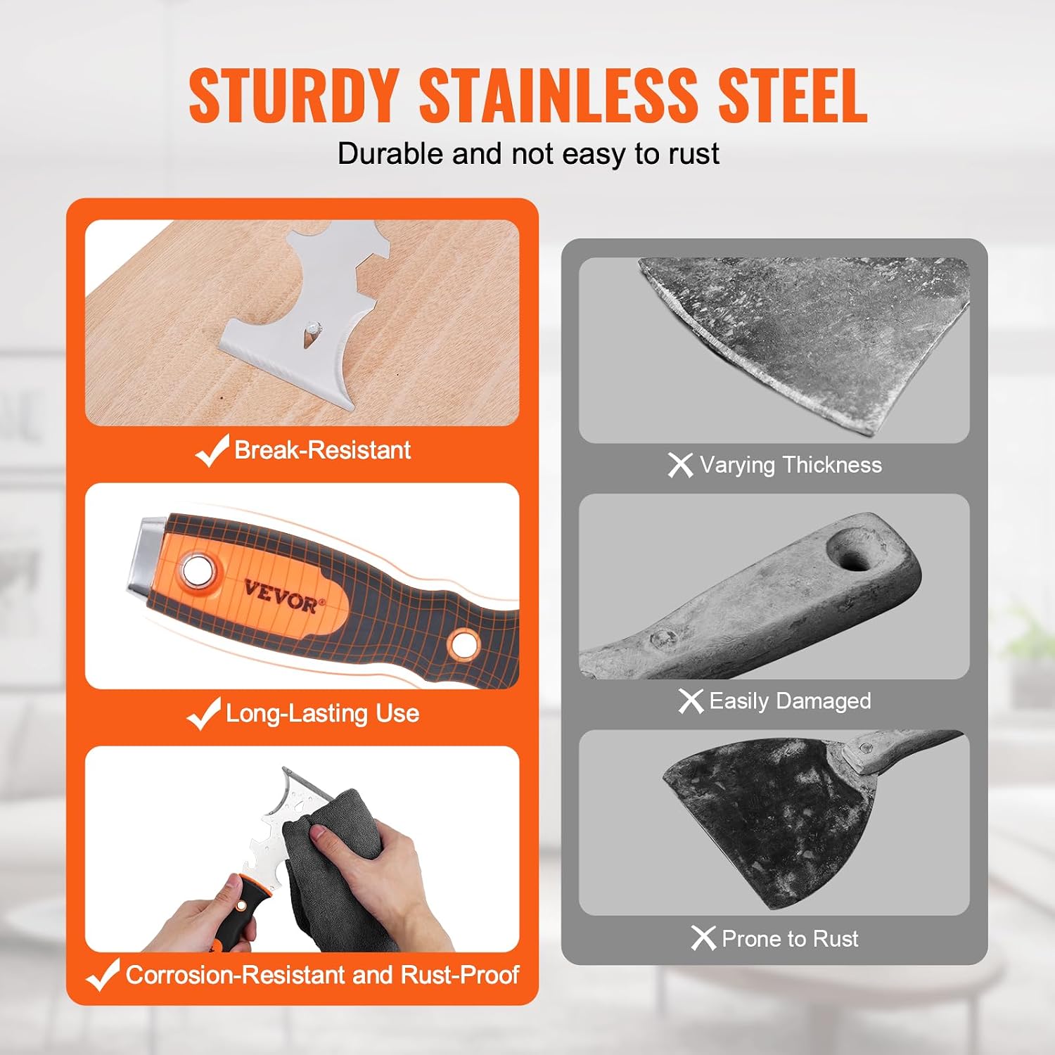 Drywall Knife Set, 6 PCS Drywall Tools Includes 3" Painter Scraper, Two Putty Knives, Two Taping Knives and 12" Mud