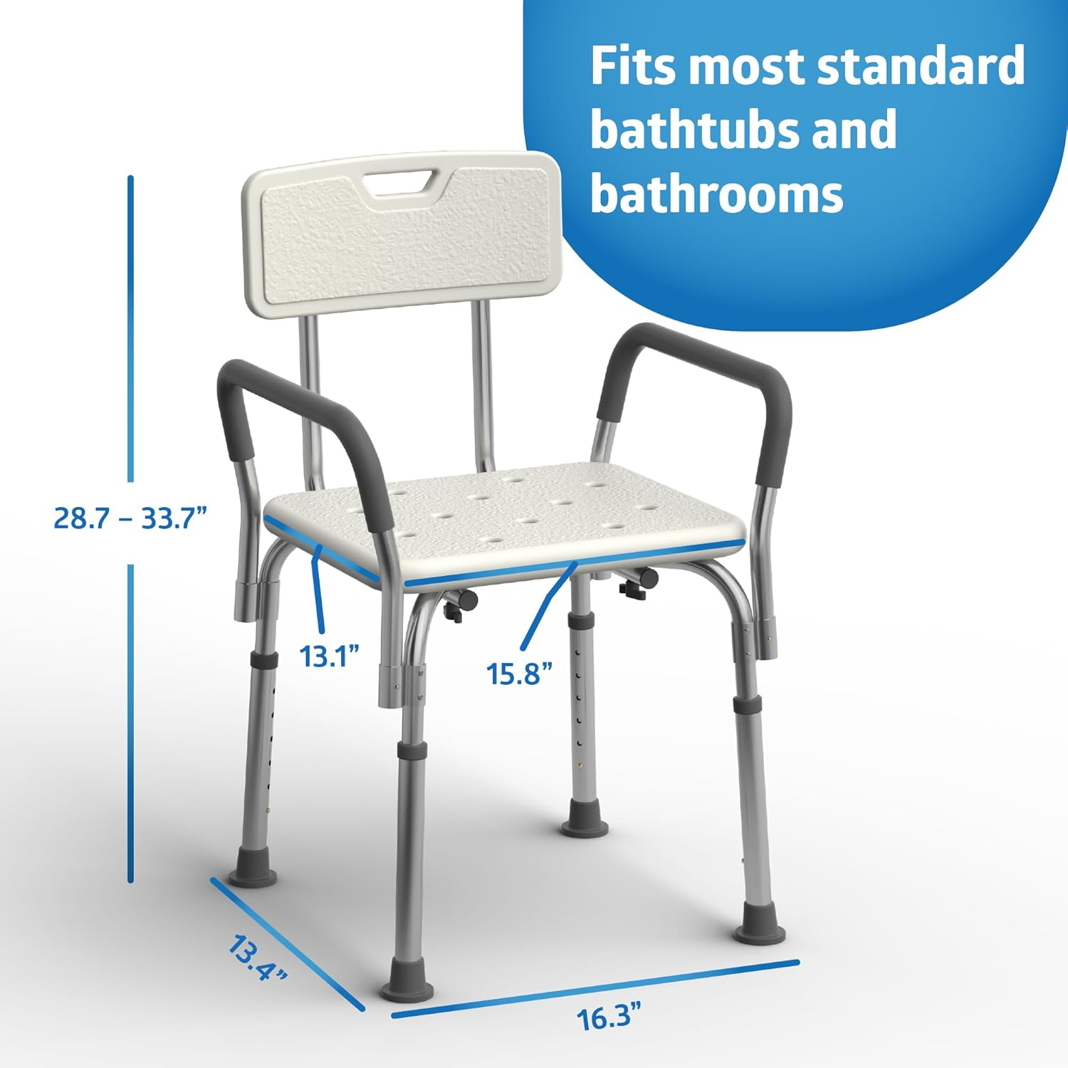 Shower Chair with Backrest and Padded Armrests - 350 lb. capacity, Bath Bench, Seat, Stool for Independent Adult
