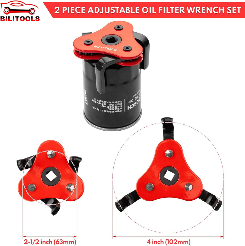 Universal Adjustable 3-Jaw Oil Filter Wrench, 1/2-Inch Drive | Heavy-Duty Oil Filter Removal Tool, Fits 2-1/2 to