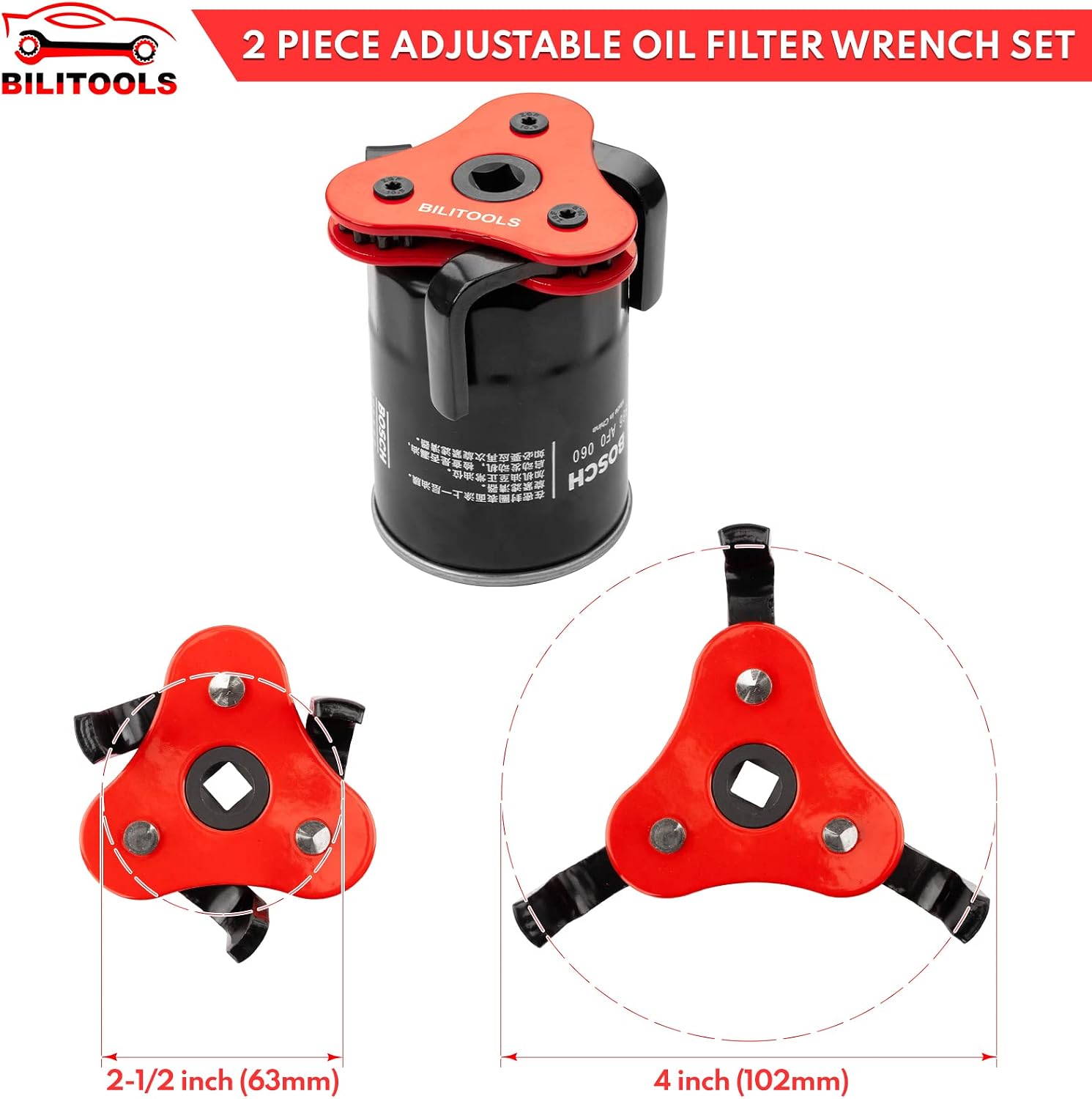 Universal Adjustable 3-Jaw Oil Filter Wrench, 1/2-Inch Drive | Heavy-Duty Oil Filter Removal Tool, Fits 2-1/2 to