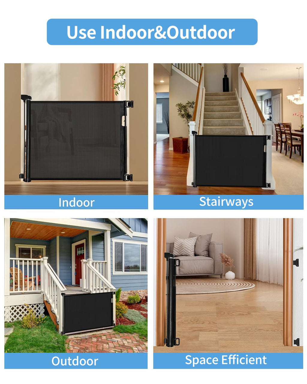 Retractable Baby Gate for Doorways and Stairs, Mesh Safety Gate for Pet, Indoor & Outdoor Use, One-Hand Operation