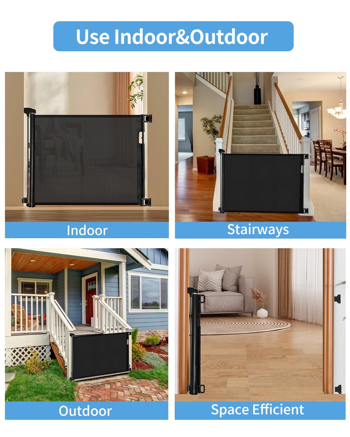 Retractable Baby Gate for Doorways and Stairs, Mesh Safety Gate for Pet, Indoor & Outdoor Use, One-Hand Operation