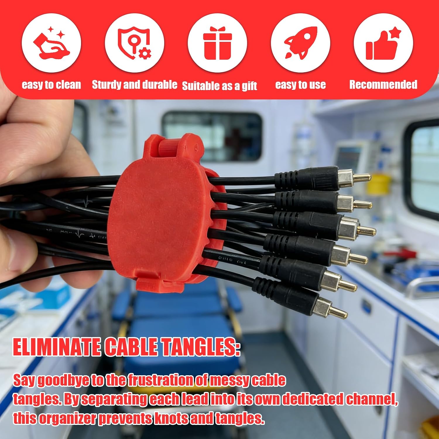 12-Lead Cable Organizer, 2PC Cord Holder, 4-Slot and 6-Slot Wire Organizer for ECG Leads & EKG Machines, Tangle-Free