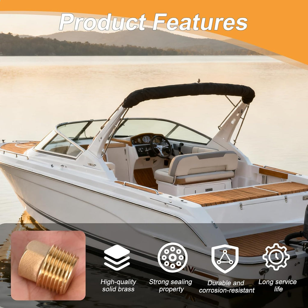 1/2 Inch NPT Boat Drain Plugs, 2 Pack Solid Brass Boat Plug