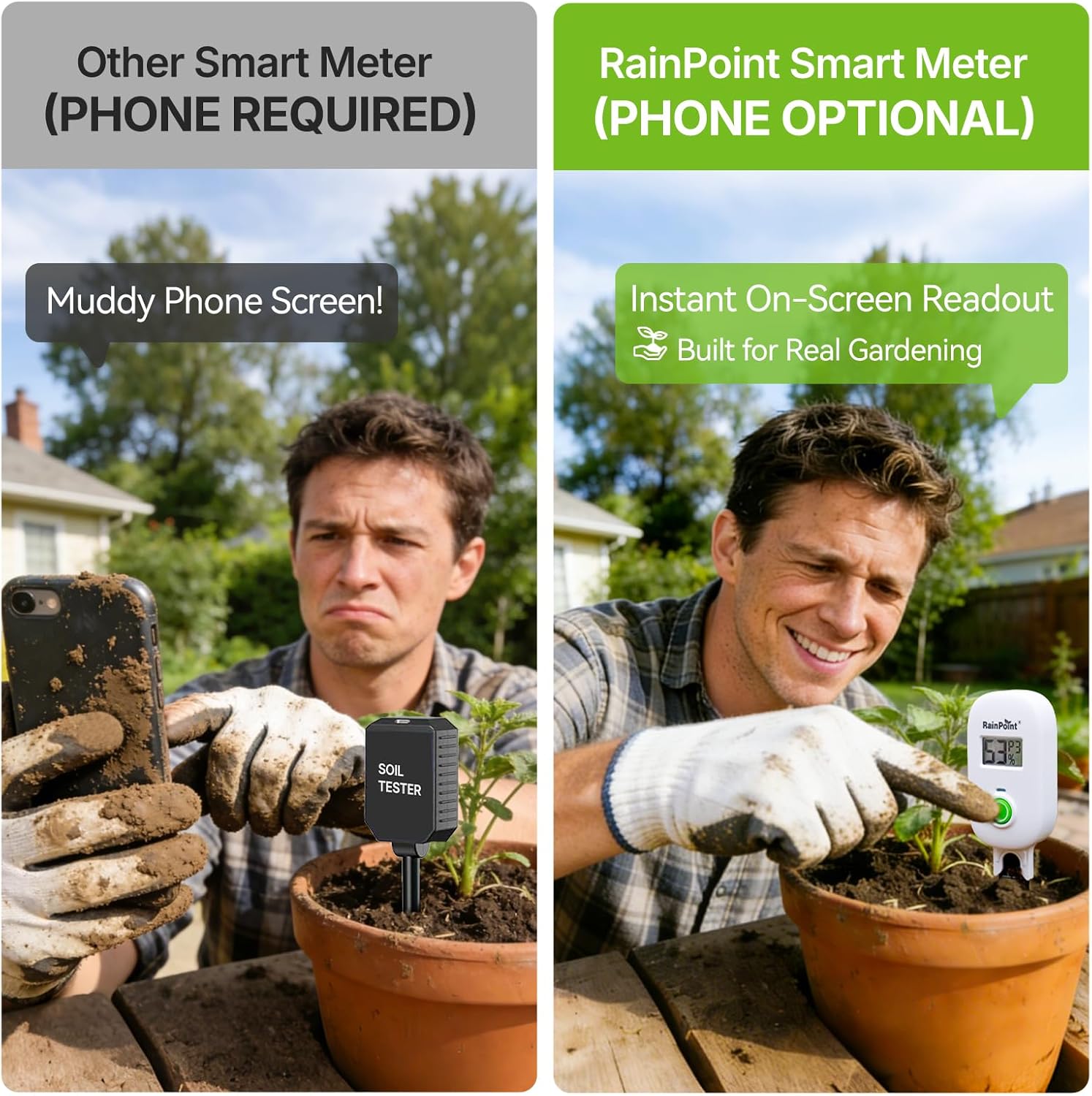 Smart Digital Wireless Plant Moisture Meter Houseplant Indoor,WiFi Hub Needed,Capacitive Probe,Leave-in Soil