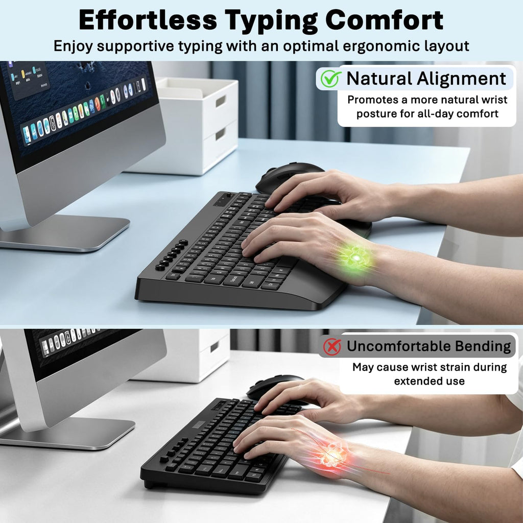 Full-Size Silent Wireless Keyboard and Mouse Combo with Palm Rest