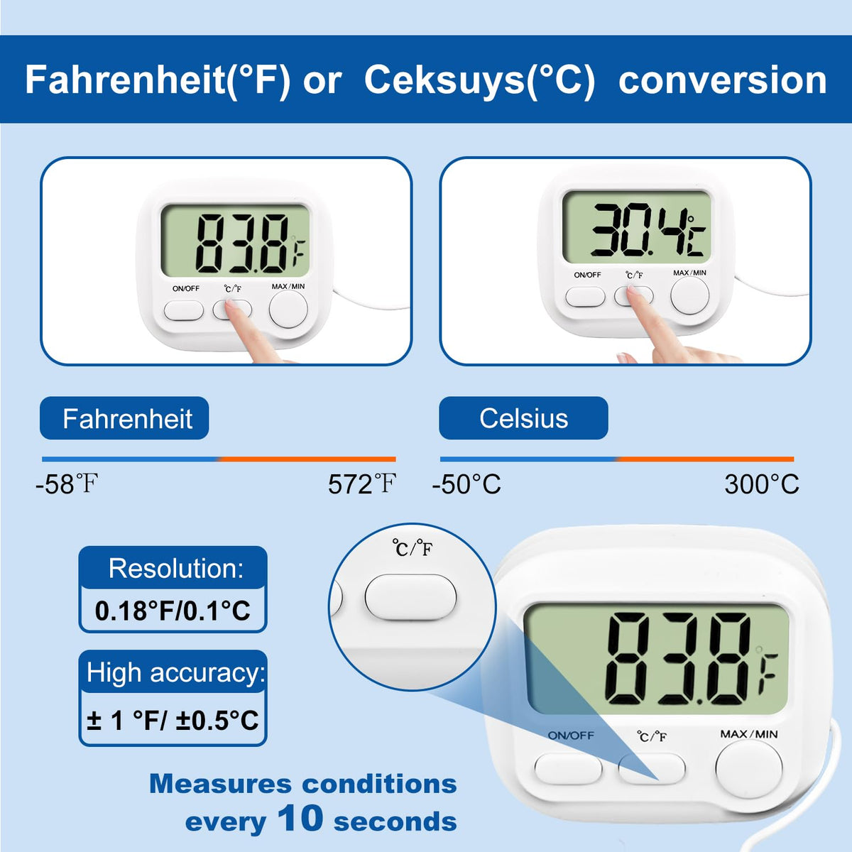 Digital Aquarium Water Thermometer,HD LCD Screen Fish Tank Thermometer