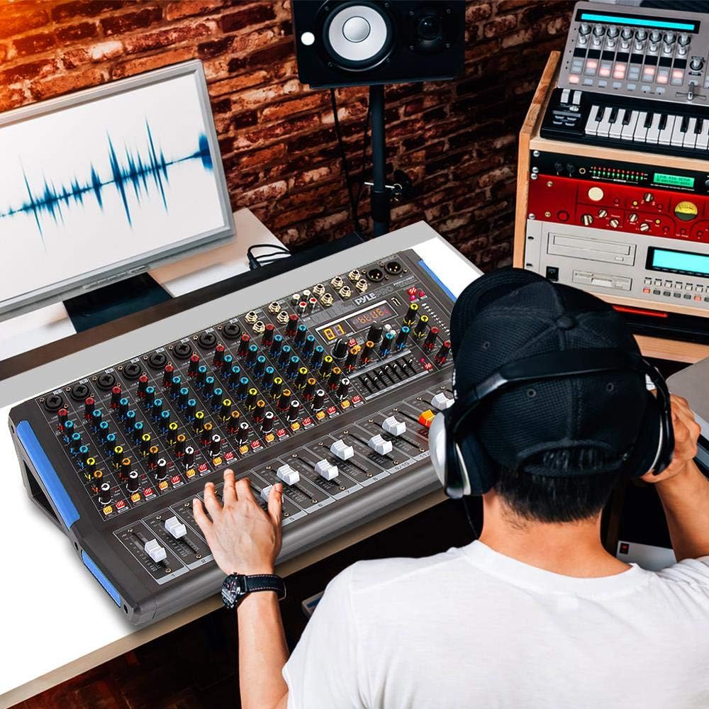 4-Channel Bluetooth Studio Audio Mixer-DJ Sound Controller Interface with USB Drive for PC Recording Input, XLR