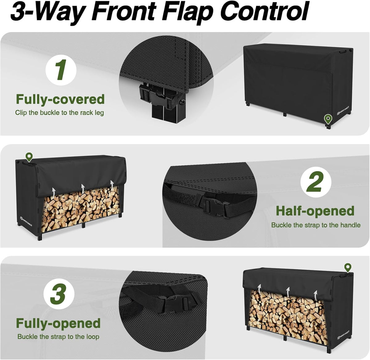 8ft Waterproof Firewood Rack Cover | Wood Pile Cover, Heavy Duty, All Weather Protection, Fits for Outdoor Log Racks