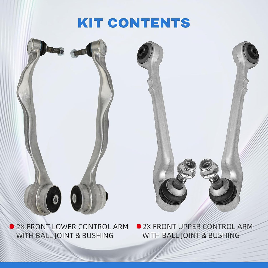 4-Piece Front Control Arm Kit for BMW 2/3/4 Series RWD Only, F22 F23 F30 F32 F33 F36; Replaces 31126852991, 31126852992, 31126855741, 31126855742
