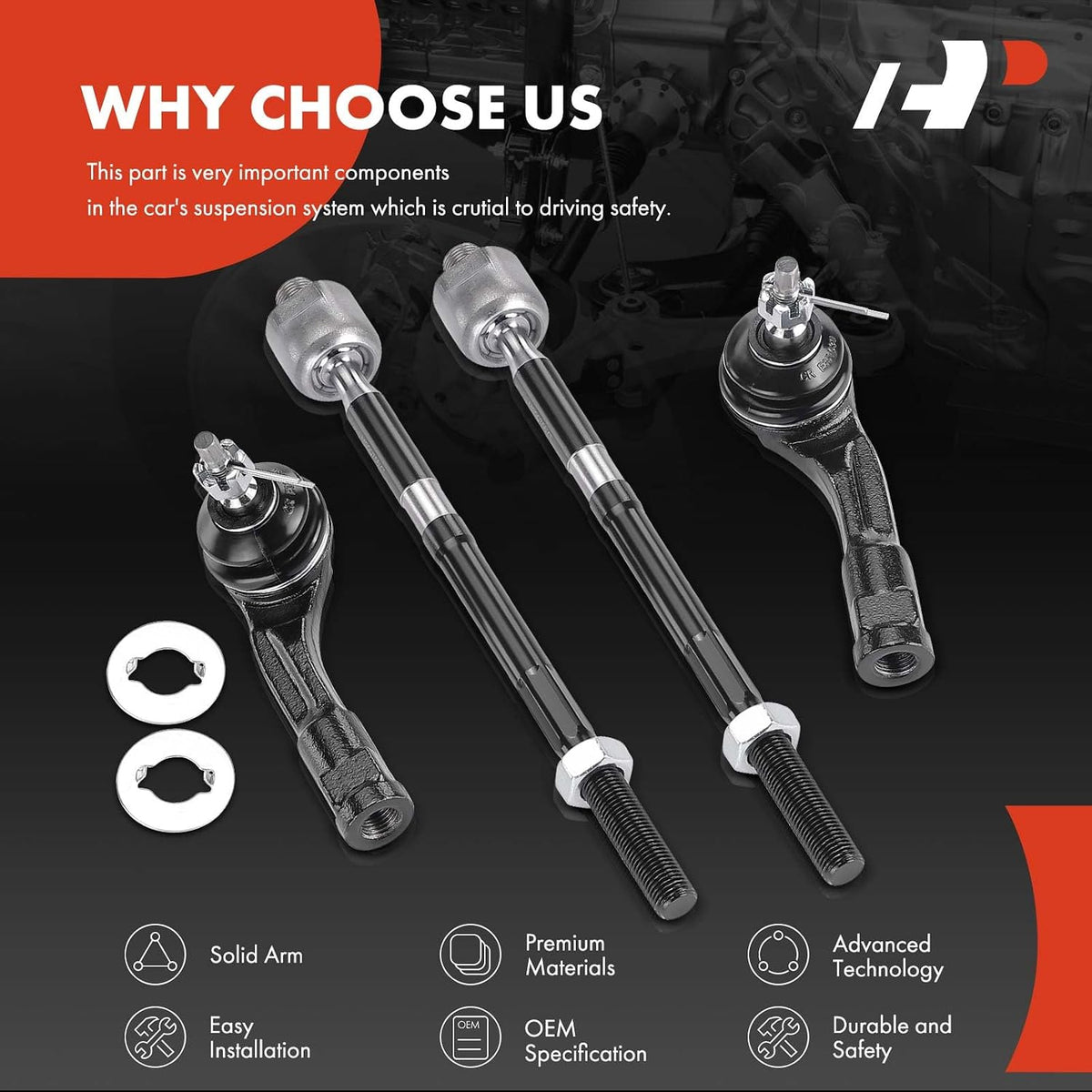 A-Premium Front Inner & Outer Tie Rod End Kit Fix Uneven Tire Wear