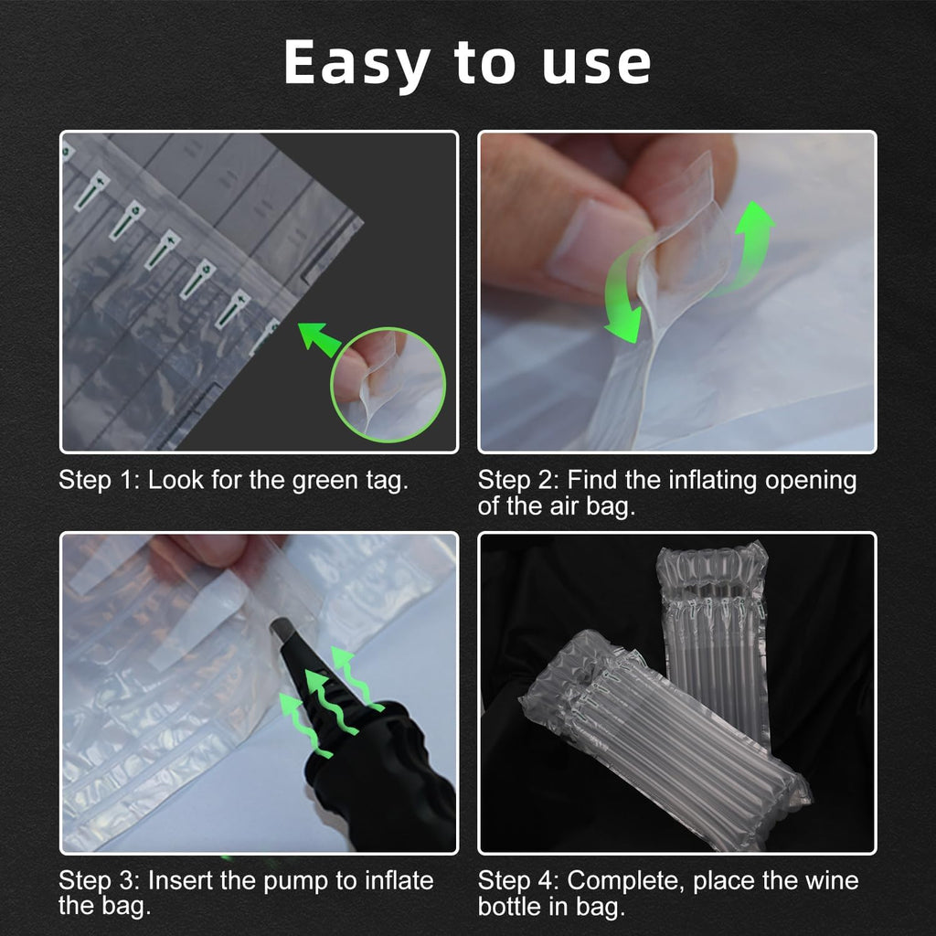 Wine Bottle Travel Protector Bags, 100 Pack Inflatable Air Column Cushion Bubble Bags, Reusable Wine Bottle Protector