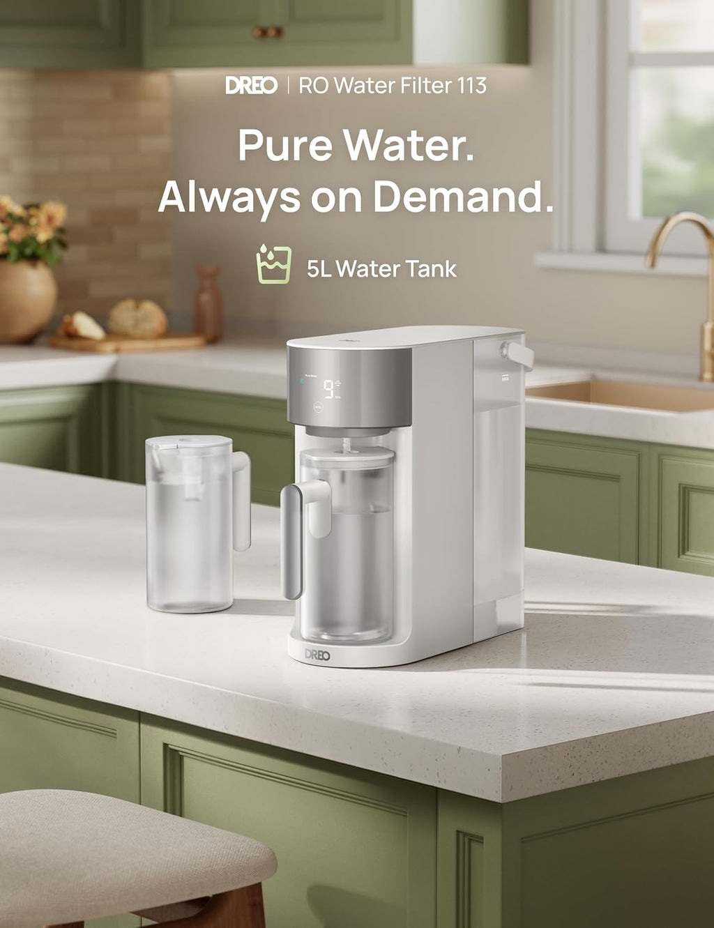 Reverse Osmosis Water Filter Countertop, RO Filtration System, 3:1 Pure to Drain, TDS & Filter Life & 2 Autofill
