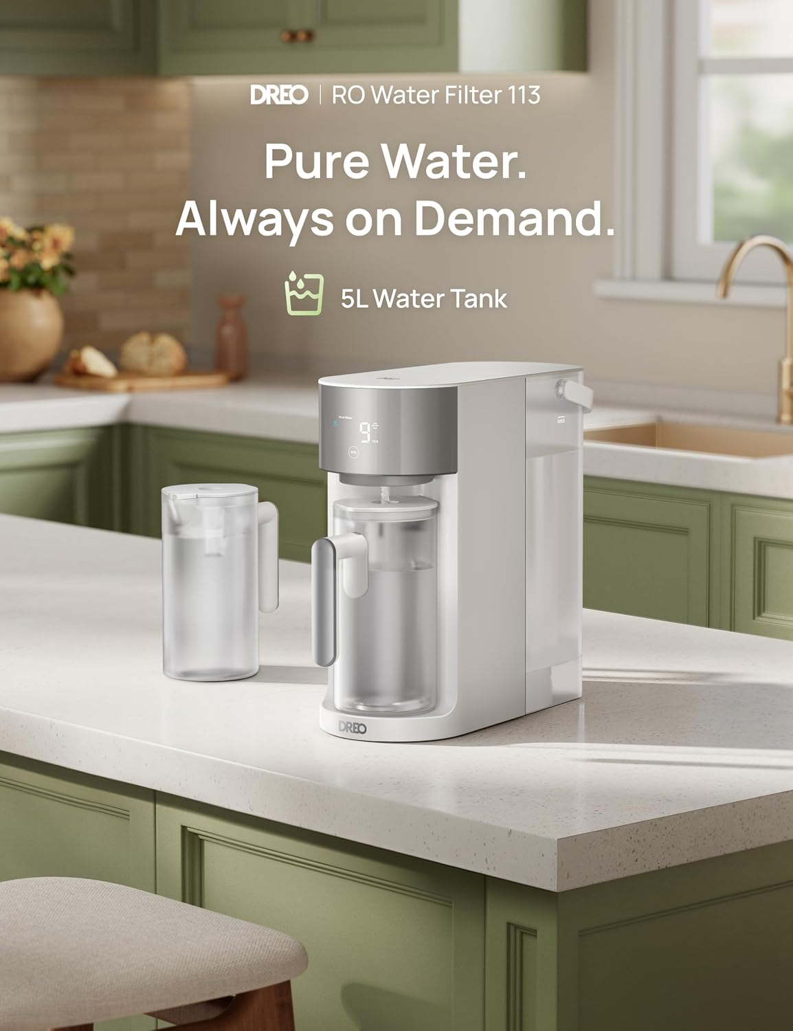 Reverse Osmosis Water Filter Countertop, RO Filtration System, 3:1 Pure to Drain, TDS & Filter Life & 2 Autofill