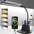 Desk Lamp with USB-C Charging Port and Organizer Base, LED Desk Light with Pen Holder, Phone Stand, 25 Lighting