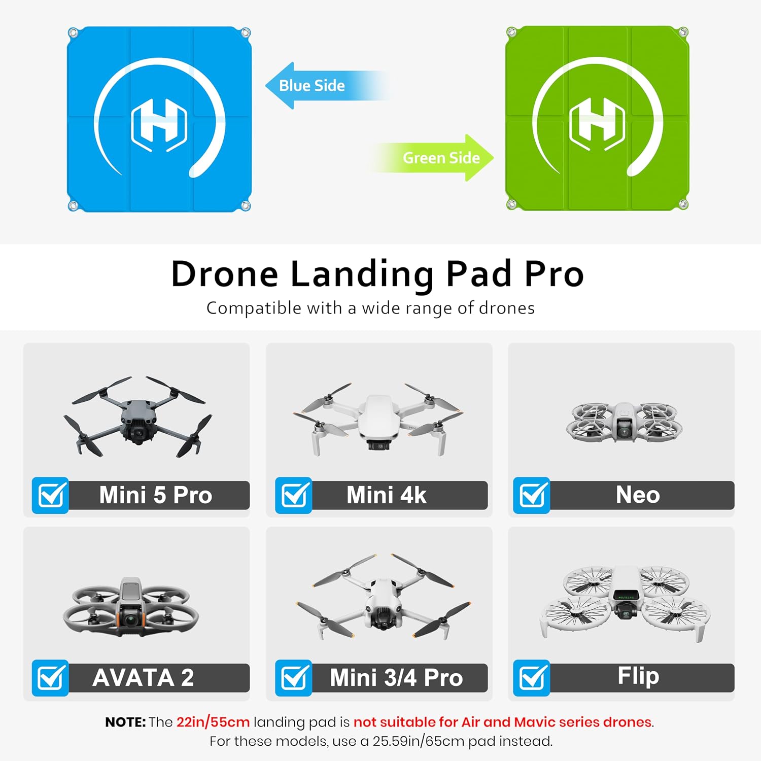 Drone Landing Pad Weighted Foldable for DJI Mini/Neo/FPV Drone, 22in/55cm | Double-Sided Waterproof Launch Pad