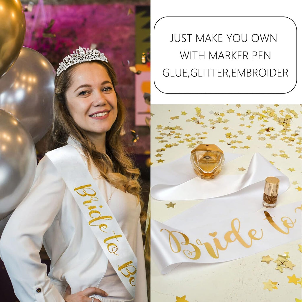 Crown and Sash, White Satin Sash with Crystal Crown, Customizable for Weddings, Birthdays, Proms, and More