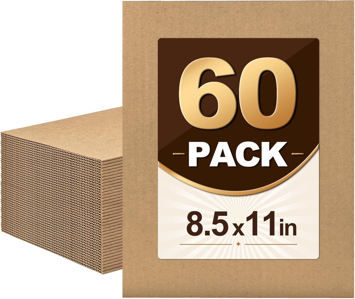 60 Pack Corrugated Cardboard Sheets, 8.5in x 11in