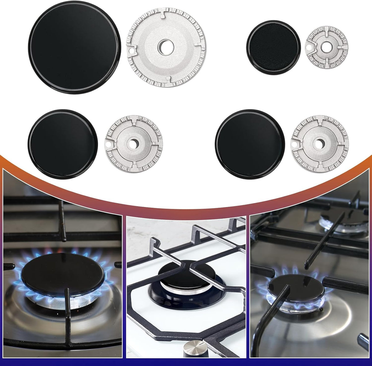 Gas Stove Burner Covers Cooker Hat Set Compatible for SABAF