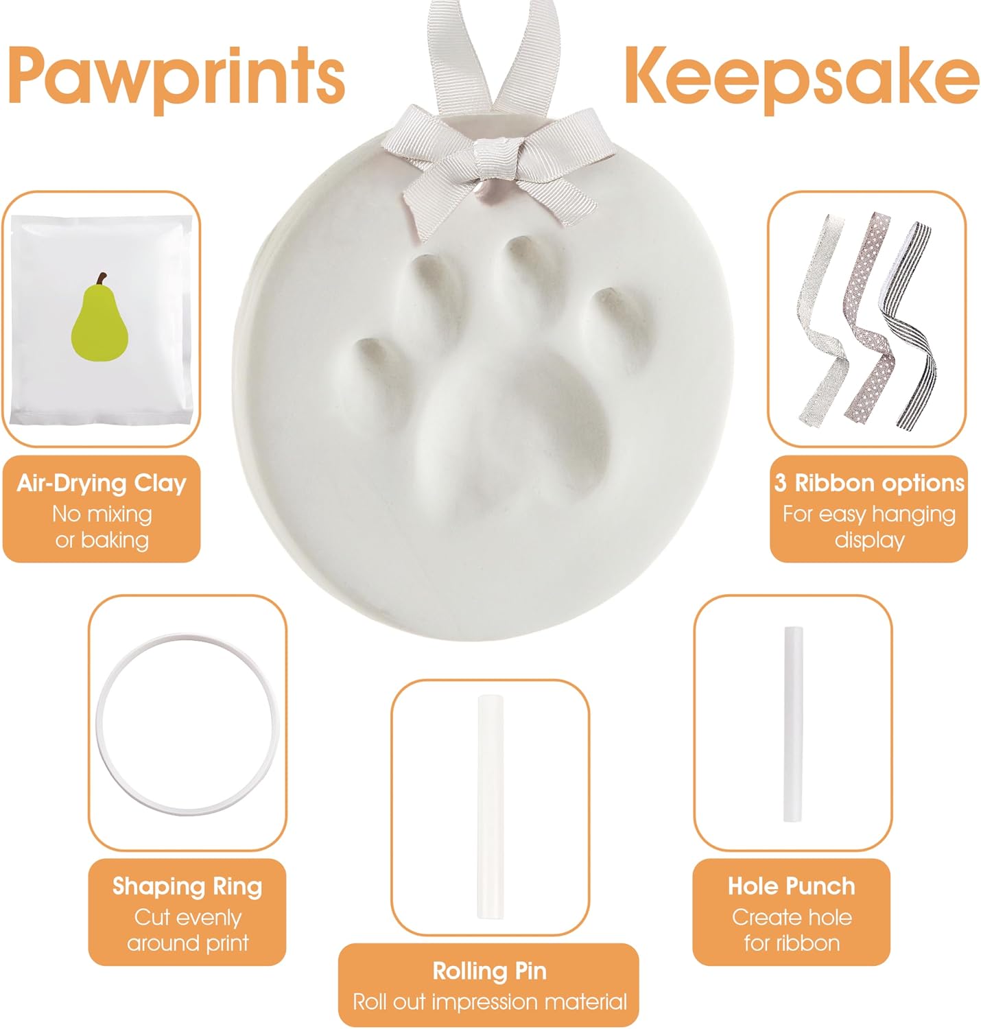 Pet Paw Print Keepsake Ornament Kit, No-Bake Clay Kit