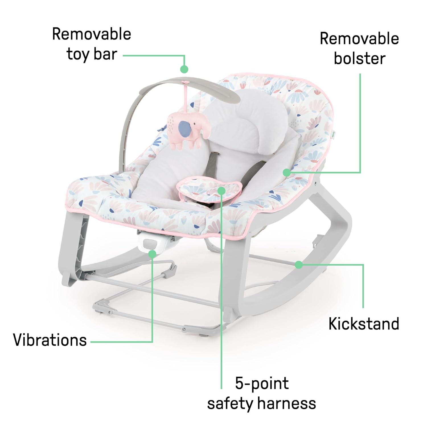 Keep Cozy 3-in-1 Grow with Me Vibrating Baby Bouncer Seat & Infant to Toddler Rocker, Vibrations & -Toy Bar, 0-30