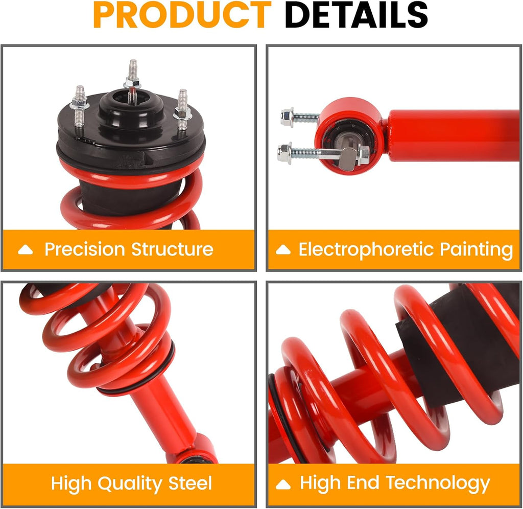 Suzanne 2x Front Red Strut Shock Absorber w/Coil Spring Assembly Compatible with Chevy Silverado Suburban 1500 Tahoe Avalanche GMC Sierra 1500 Yukon 2007-20 Cadillac Escalade ESV EXT 2007-2014 139104