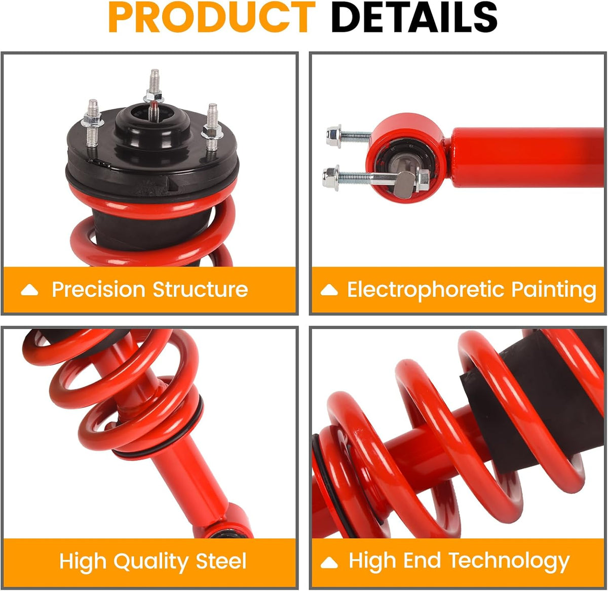 Suzanne 2x Front Red Strut Shock Absorber w/Coil Spring Assembly Compatible with Chevy Silverado Suburban 1500 Tahoe Avalanche GMC Sierra 1500 Yukon 2007-20 Cadillac Escalade ESV EXT 2007-2014 139104