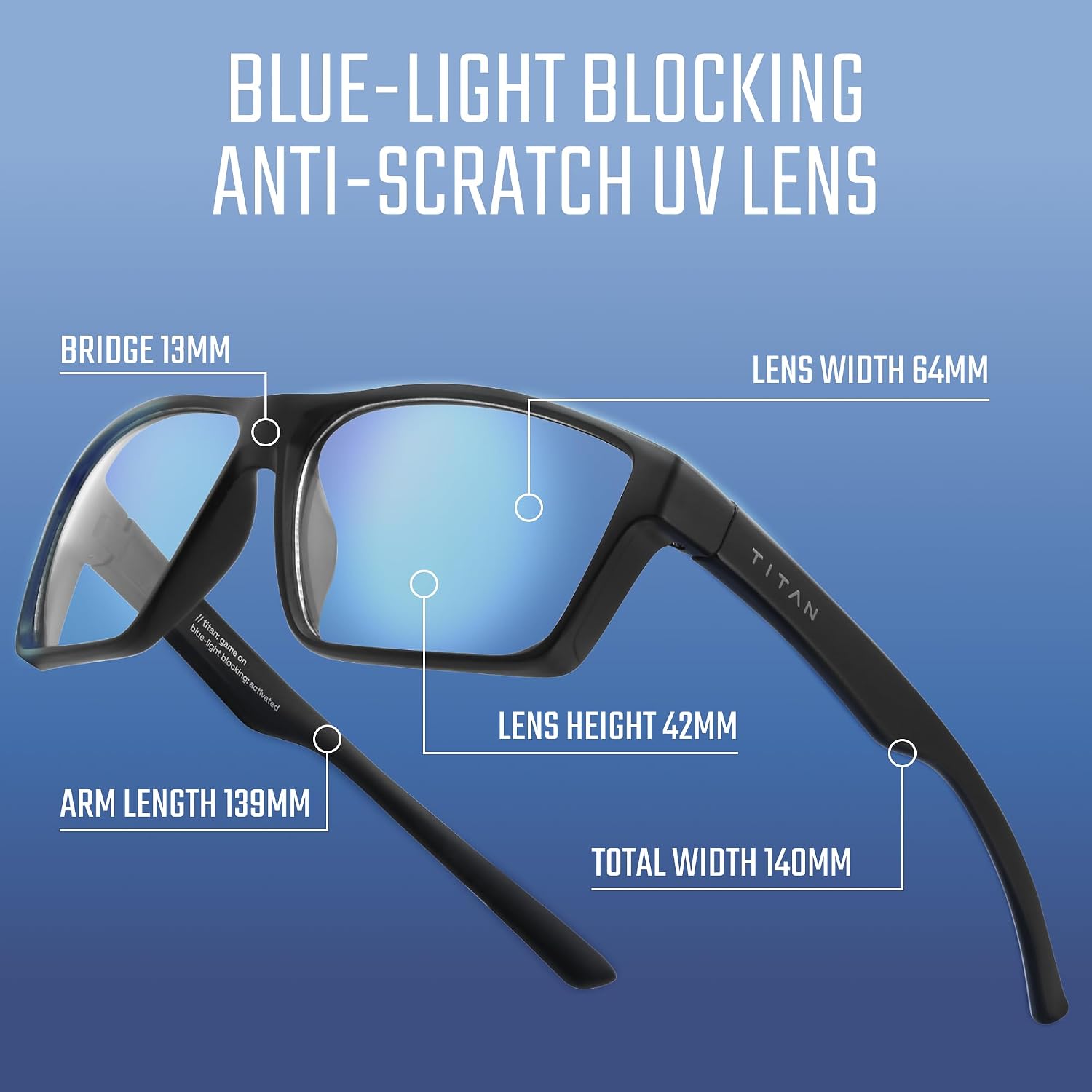 Titan Gaming Glasses, Blue Light Blocking, Night Driving Glasses for Men, Computer Protection, Gift for Gamers