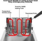 6L Electric Countertop Deep Fryer Extra Large with Drain,Timer,Basket and Lid for Restaurant Use 120V,1800W