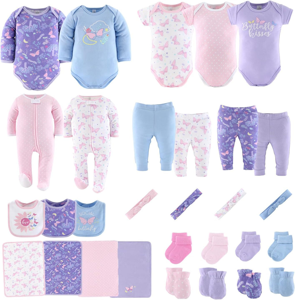 Baby Layette Gift Set for Girls, Newborn Girl Gift Sets, Baby Clothes & Essentials, Purple Butterfly