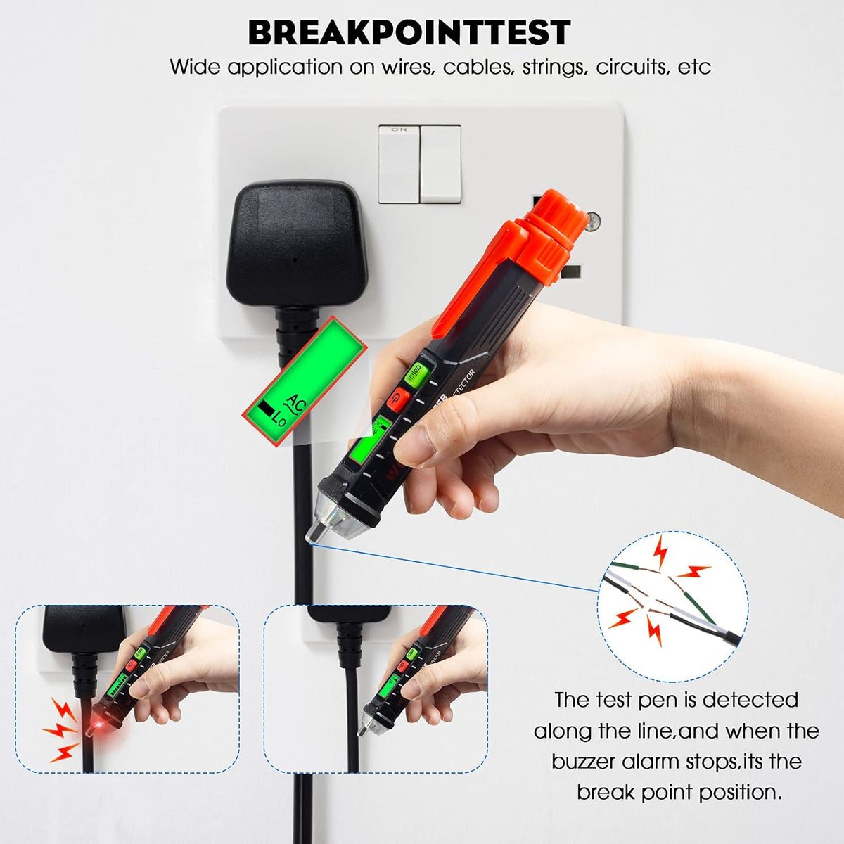AC Voltage Tester,Non-Contact Voltage Tester, Dual Range 12-1000V/48-1000V with LCD Display, Buzzer Alarm, Flashlight