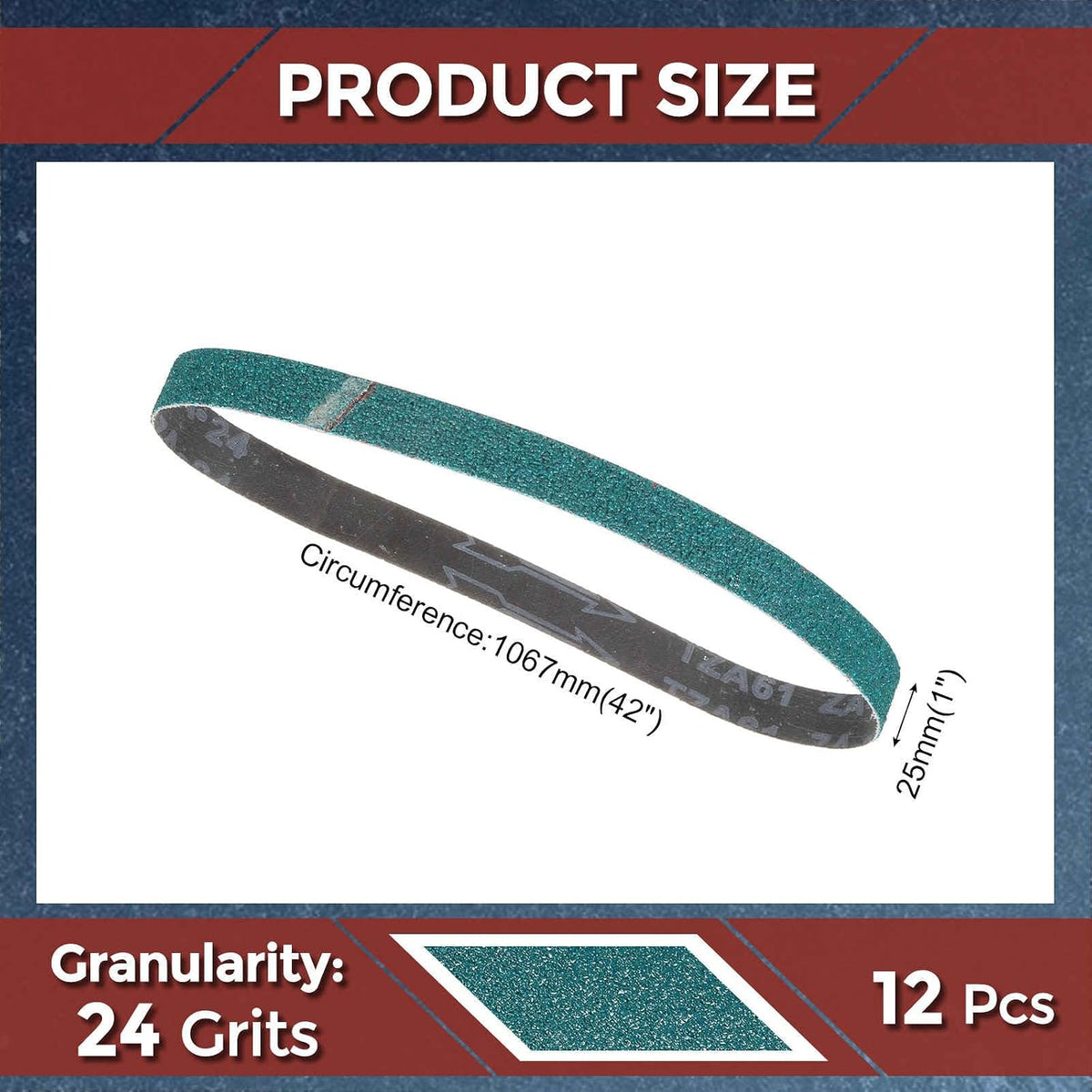 12 Pcs Sanding Belts 1 x 42 Inch 24 Grit Zirconia