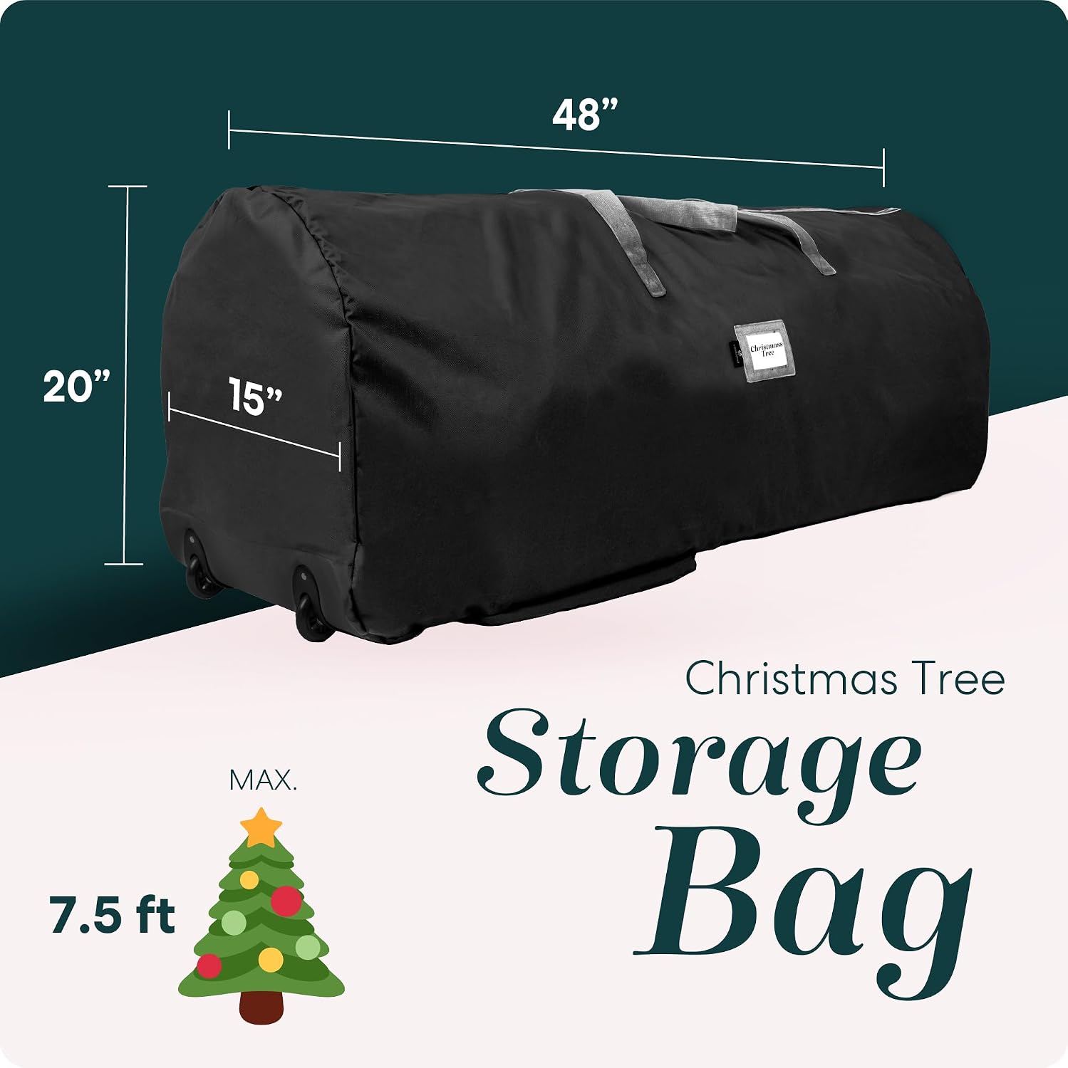 Rolling Tree Storage Bag - For 7.5-Foot Artificial Christmas Holiday Tree Zippered Bag, Carry Handles and Wheels for